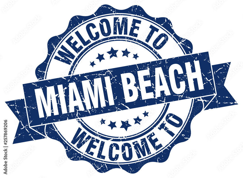 Obraz premium Miami Beach round ribbon seal