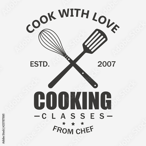 Cooking symbol, Cook emblem, Food masterclass label template vector
