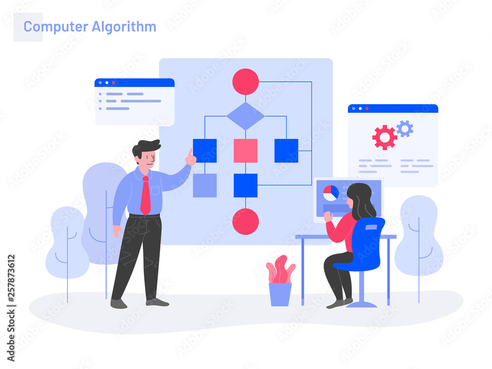 Computer Algorithm Illustration Concept. Modern flat design concept of web page design for website and mobile website.Vector illustration Computer Algorithm Illustration Concept. Modern flat design concept of web page design for website and mobile website.Vector illustration