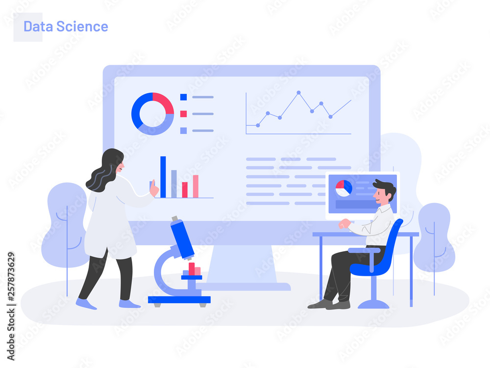 Data Science Illustration Concept. Modern flat design concept of web page design for website and mobile website.Vector illustration