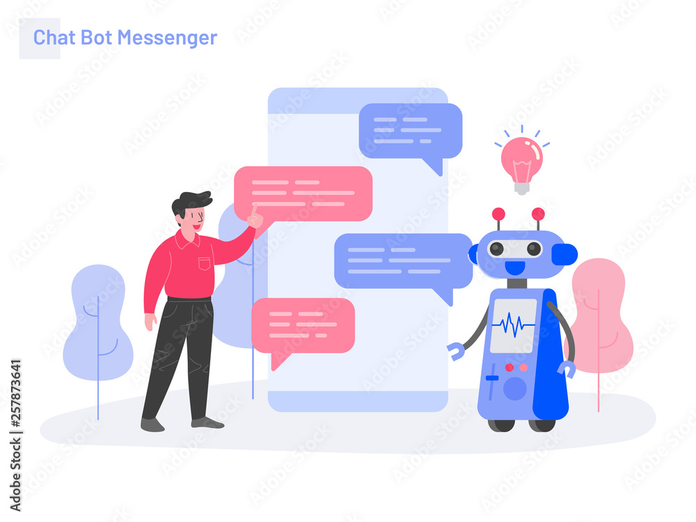 Chat Bot Messenger Illustration Concept. Modern flat design concept of web  page design for website and mobile website.Vector illustration vector de  Stock | Adobe Stock