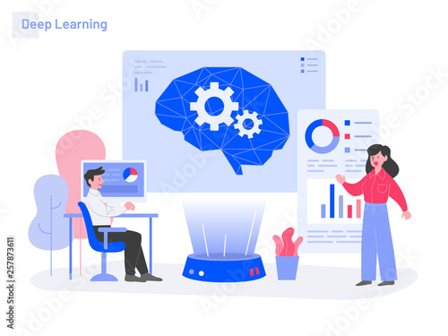 Deep Learning Illustration Concept. Modern flat design concept of web page design for website and mobile website.Vector illustration