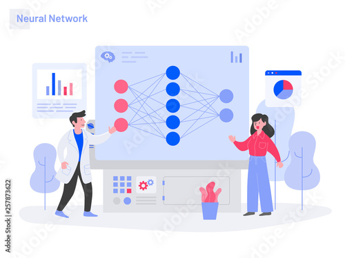 Neural Network Illustration Concept. Modern flat design concept of web page design for website and mobile website.Vector illustration
