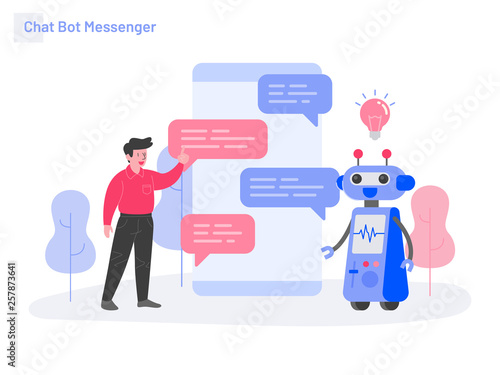 Chat Bot Messenger Illustration Concept. Modern flat design concept of web page design for website and mobile website.Vector illustration