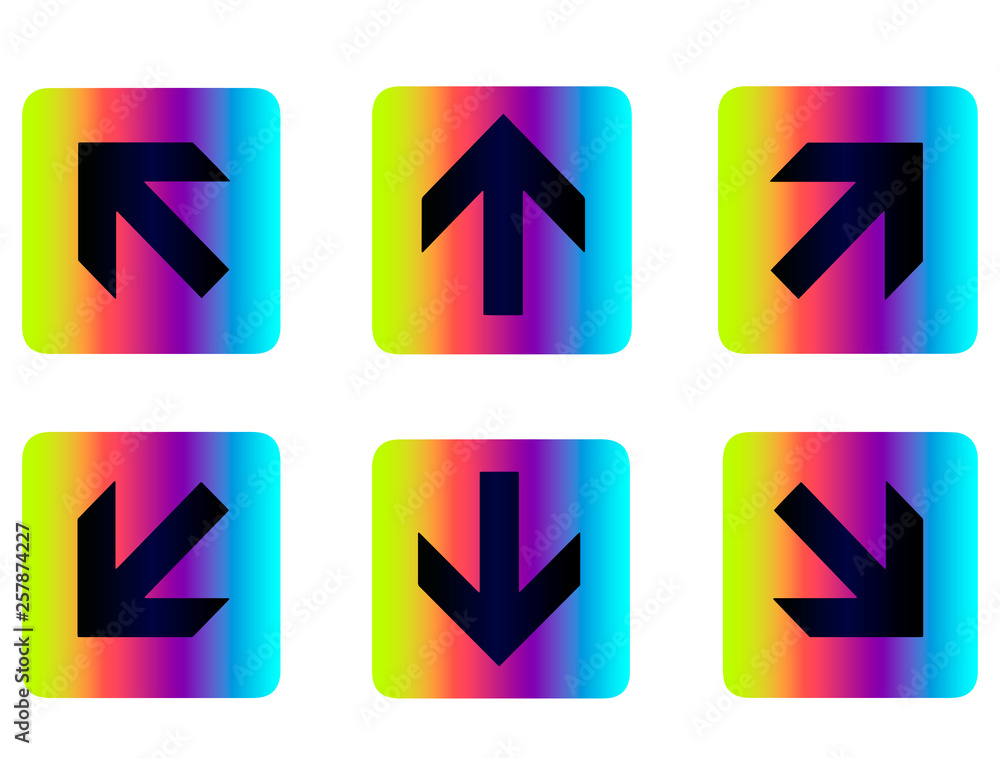 Neon rainbow pointers, arrows - arrow icons for web site or navigation on social instagram page isolated Neon rainbow pointers, arrows - arrow icons for web site or navigation on social instagram page isolated