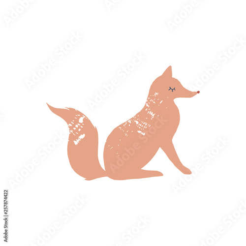 Cute hand drawn fox illustration, nice animal, forest inhabitant. Isolated vector