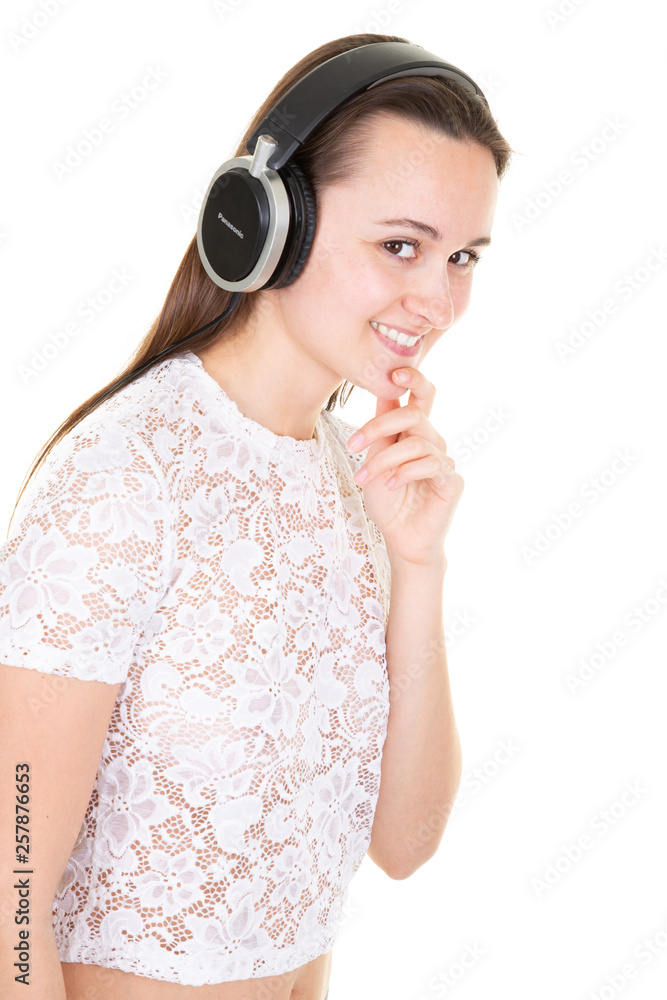 Young fashion pretty woman teenager with headphones Young fashion pretty woman teenager with headphones