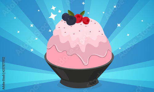 Pink milk kakigorior Japanese shaved ice dessert flavored cartoon illustrator vector