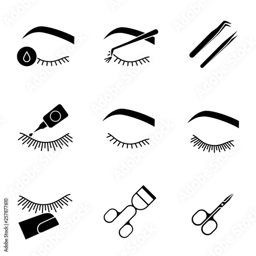 Eyelash extension glyph icons set