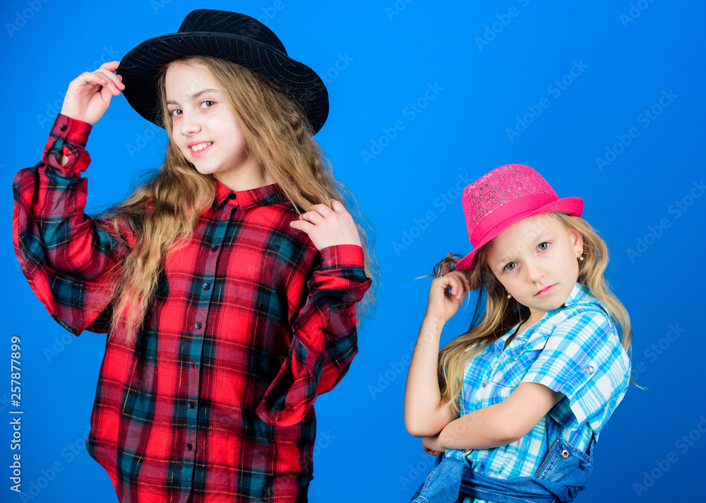 They got great style. Small cute fashion models. Fashionable children in  fashion clothing and accessories. Little girls with adorable fashion look.  Being in love with fashion Stock Photo | Adobe Stock