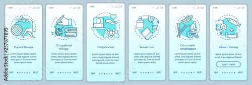 Rehabilitation hospital onboarding mobile app page screen vector template