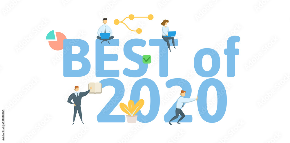 Best of 2020. Concept with people, letters and icons. Colored flat vector illustration. Isolated on white background. Best of 2020. Concept with people, letters and icons. Colored flat vector illustration. Isolated on white background.