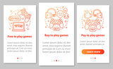 Buying apps and games onboarding mobile page screen with linear icons