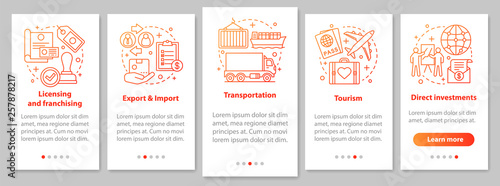 International business onboarding mobile app page screen with linear concepts