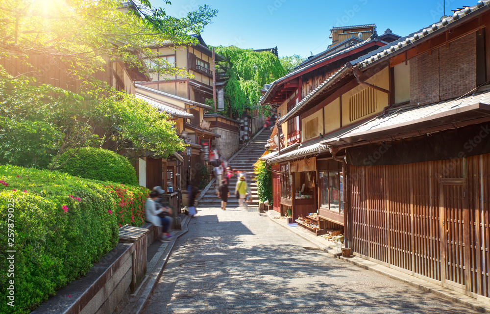 View to small street with Sakura tree in Higashiyama district, Kyoto, Japan
