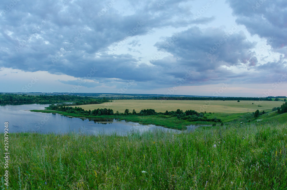 Fototapeta premium landscape with lake and blue sky
