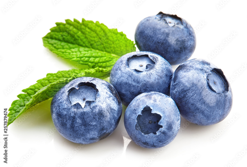 Berry blueberry with leaf mintclose-up. Fruity still life for organic healthy food, isolated on white background. Berry blueberry with leaf mintclose-up. Fruity still life for organic healthy food, isolated on white background.