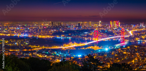 Istanbul city lights and bosphorus bridge