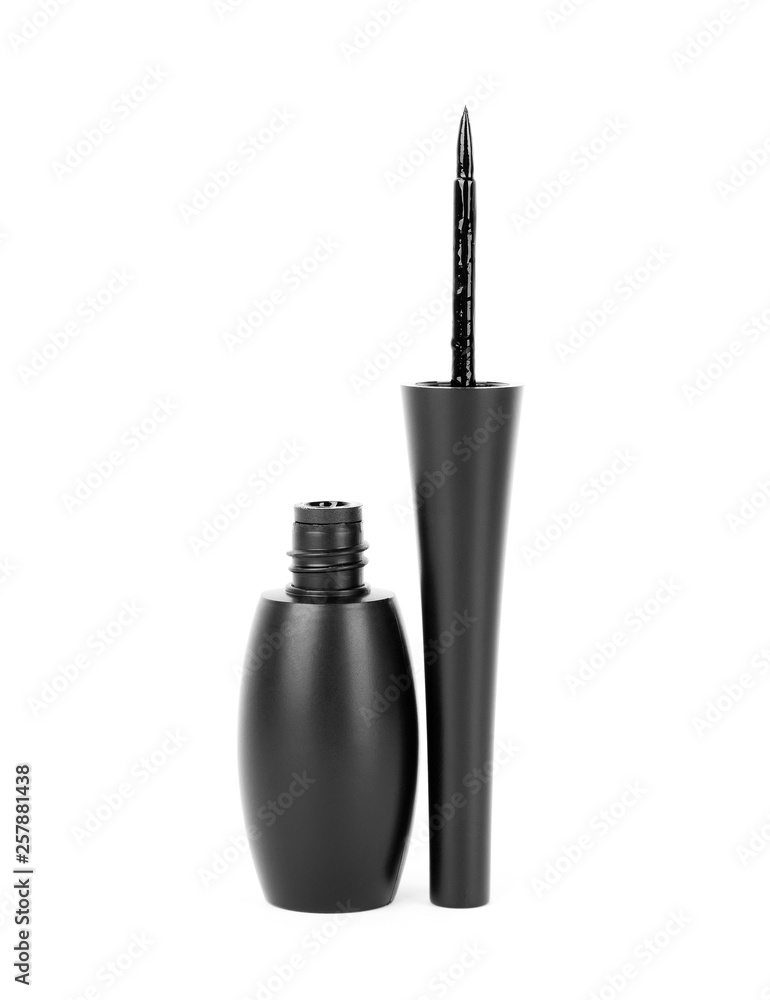 Cosmetic eyeliner with sample strokes isolated on white background Cosmetic eyeliner with sample strokes isolated on white background