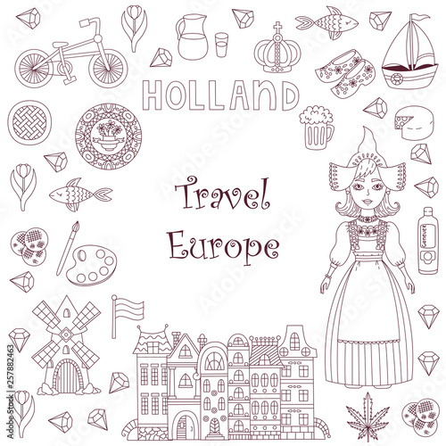 Holland Netherlands Europe symbols set