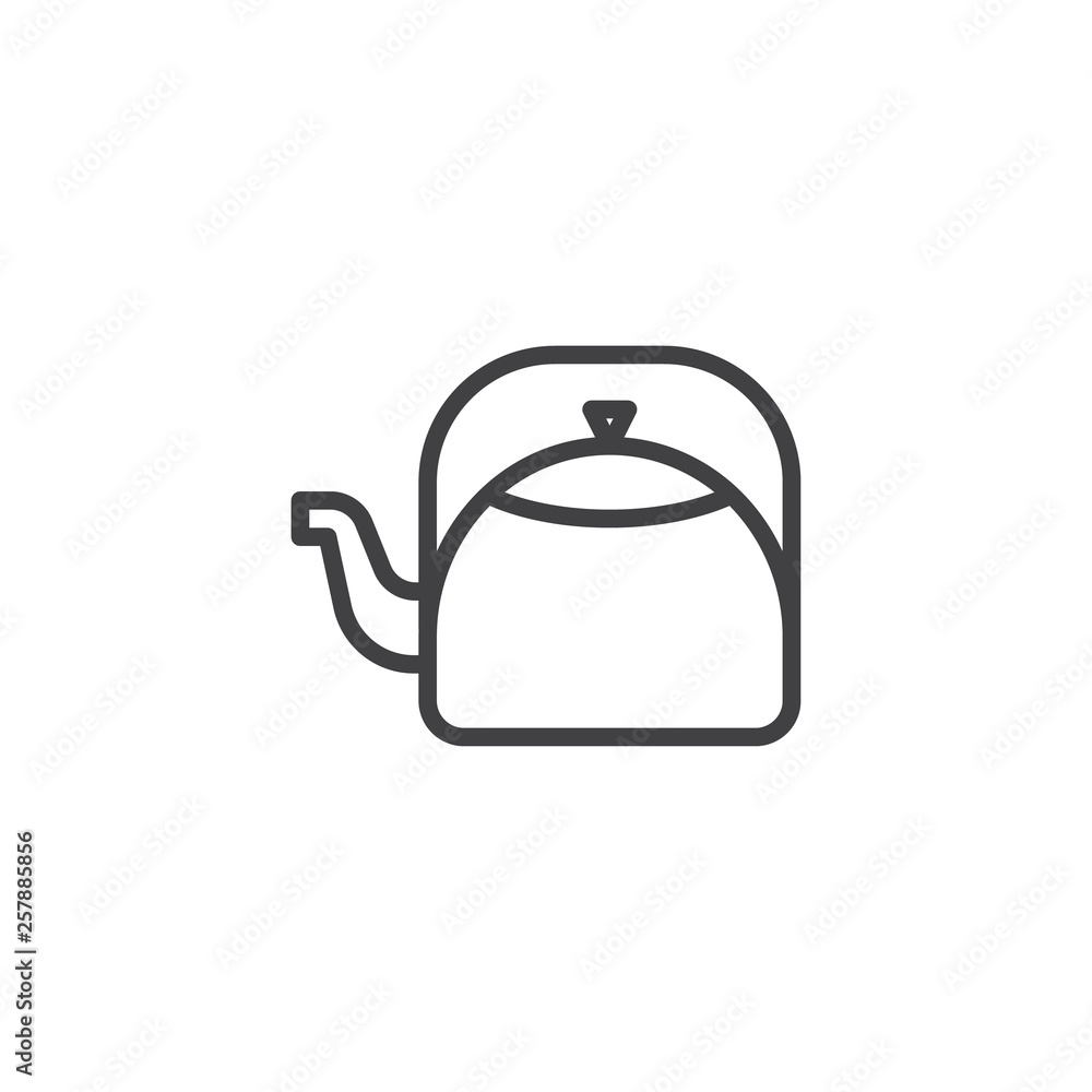 Obraz premium Teapot kettle line icon. linear style sign for mobile concept and web design. Tea pot outline vector icon. Symbol, logo illustration. Pixel perfect vector graphics