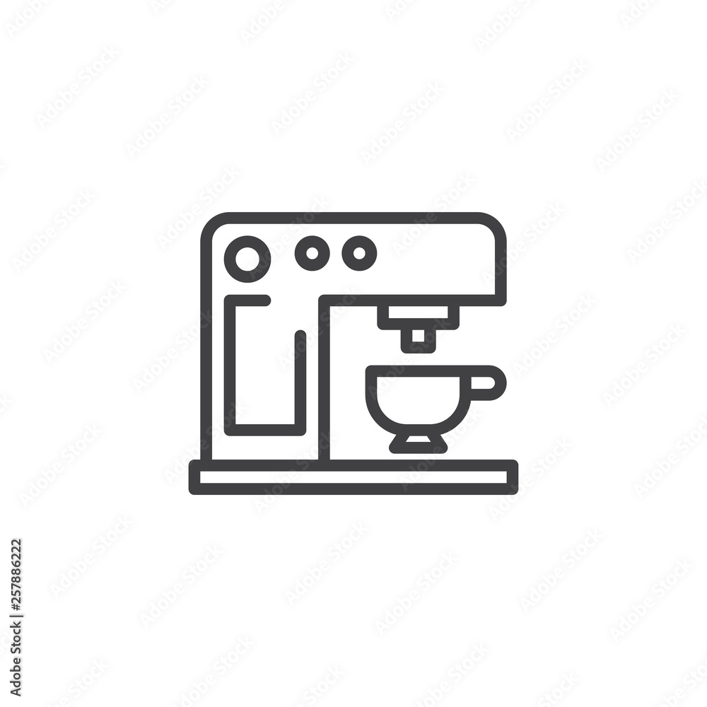 Coffee machine line icon. linear style sign for mobile concept and web design. Coffee maker with cup outline vector icon. Symbol, logo illustration. Pixel perfect vector graphics Coffee machine line icon. linear style sign for mobile concept and web design. Coffee maker with cup outline vector icon. Symbol, logo illustration. Pixel perfect vector graphics