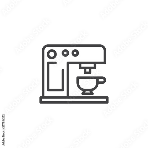 Fototapeta Naklejka Na Ścianę i Meble -  Coffee machine line icon. linear style sign for mobile concept and web design. Coffee maker with cup outline vector icon. Symbol, logo illustration. Pixel perfect vector graphics