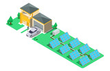 House with alternative Eco Green Energy, flat 3d web isometric infographic concept. Solar Panels set. Vector illustration