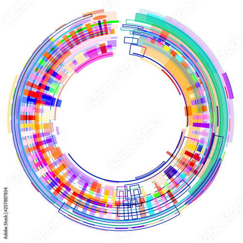 Circle of colored geometric shapes