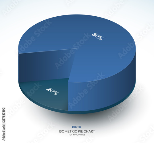 Infographic isometric pie chart template. Share of 80 and 20 percent. Vector illustration.