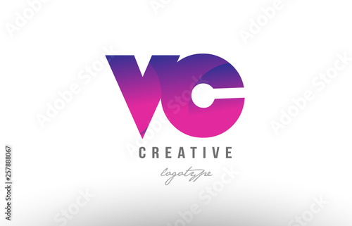 pink gradient vc v c alphabet letter logo combination icon design