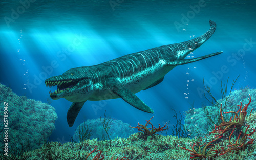 Kronosaurus was a marine reptile that lived in the ocean during the early Cretaceous period when dinosaurs roamed the land. It is a type of pliosaur. 3D Rendering