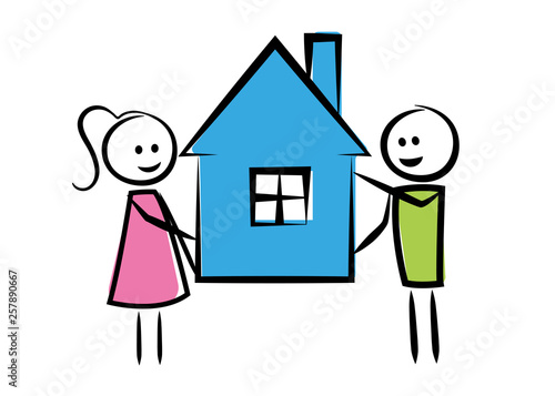 Frau und Mann mit Haus - gemeinsame Wohung - Hausbesitzer