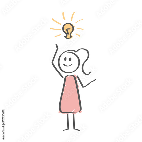 Stick Figure - woman idea light bulb