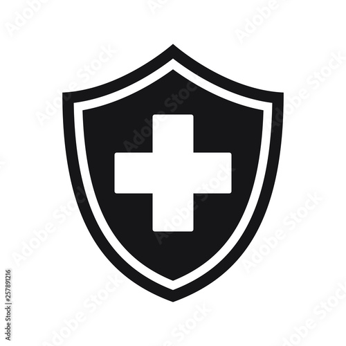 Immune system icon. Medical cross in the shield. Vector isolated.