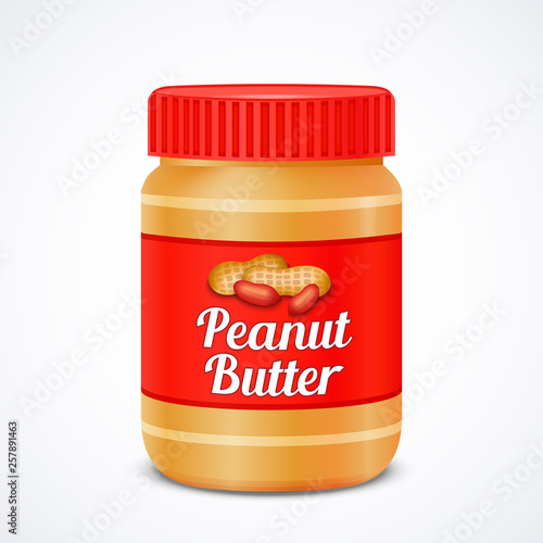 Jar of peanut butter isolated on white
