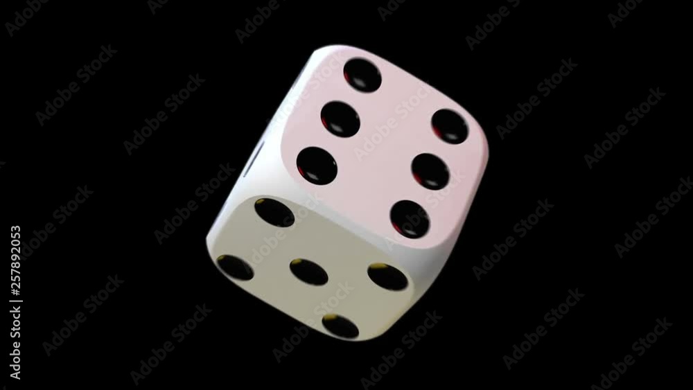 Zoom on white playing dice, rotating on black background. Zoom on white playing dice, rotating on black background.