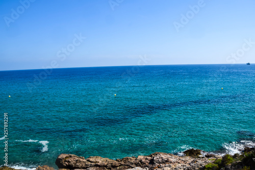 stone rocky coast view of the blue sea wave landscape weather