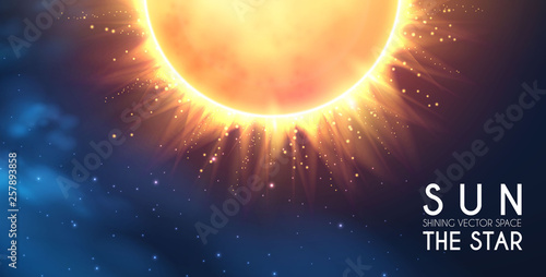 Sun in Universe. Shining Star Cosmos Design. Supernova. Science Background.