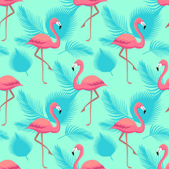 Sierkussen Turquoise patronen Roze flamingos op pastel achtergrond  © elentina
