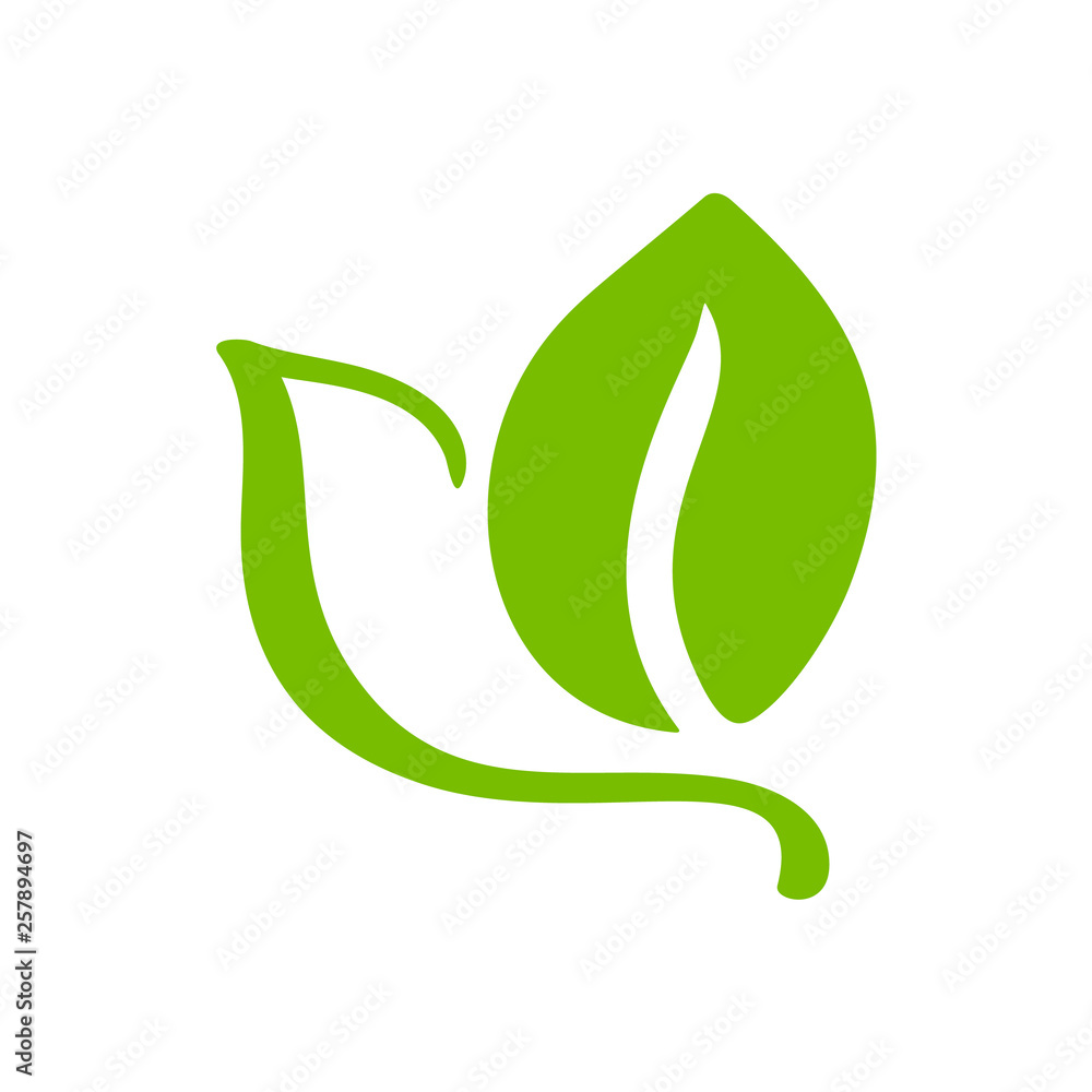 Logo of green leaf of tea. Ecology nature element vector icon organic. Eco vegan bio calligraphy hand drawn illustration