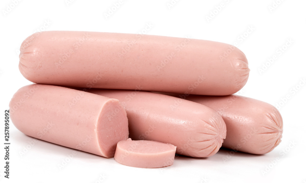 Tasty sausages on white background. Meat product Tasty sausages on white background. Meat product