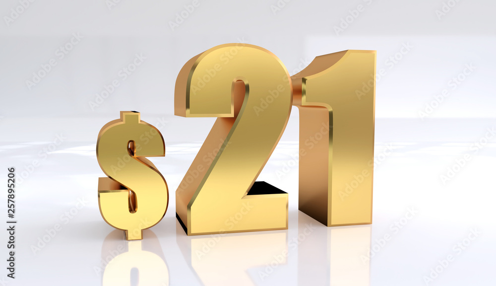 21 dollar price symbol. red text number 3d render with dollar sign on ...