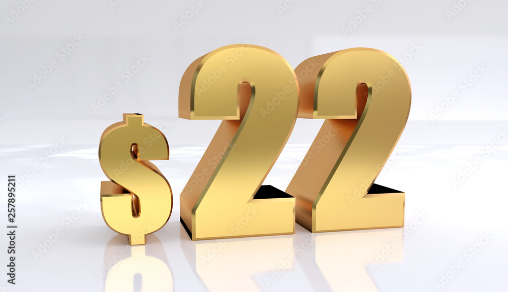 22 dollar price symbol. red text number 3d render with dollar sign on white background - Illustration 22 dollar price symbol. red text number 3d render with dollar sign on white background - Illustration
