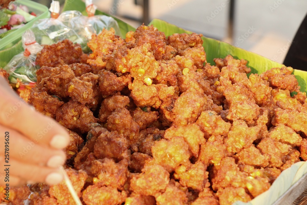 Fried corn cake is delicious at street food Fried corn cake is delicious at street food