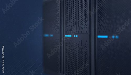 Data systems close-up. Web server, hosting, voip switchboard concept. Clean, simple composition with copy space. photo