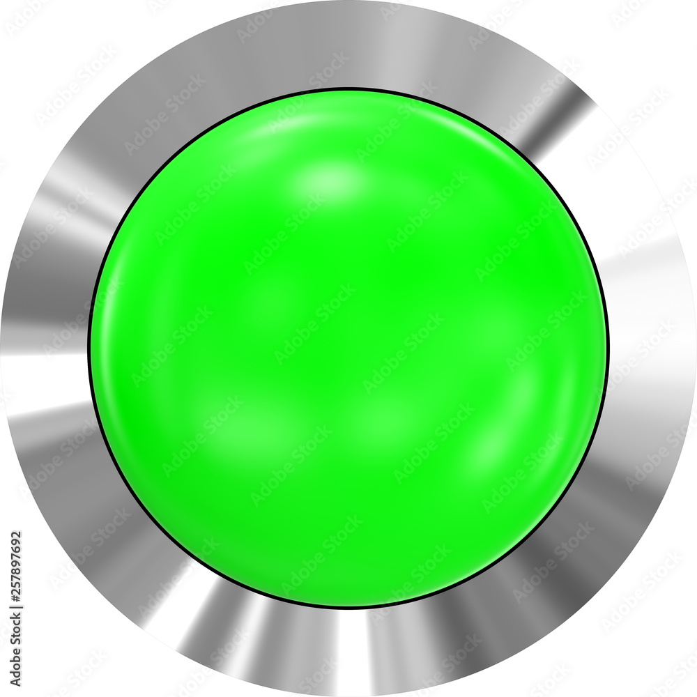 Web button 3d - green glossy realistic with metal frame