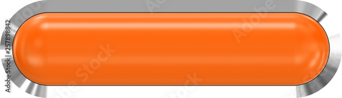 Web button 3d - orange glossy realistic with metal frame, easy to expand