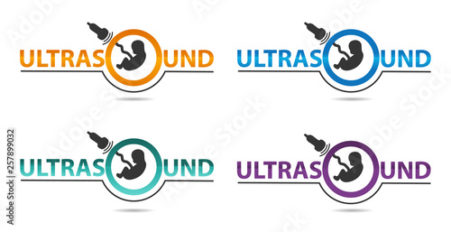 Ultrasound diagnostics logo in four colors. Medical research, gynecology clinic, polyclinics, obstetrics and hospitals, vector design and illustration 