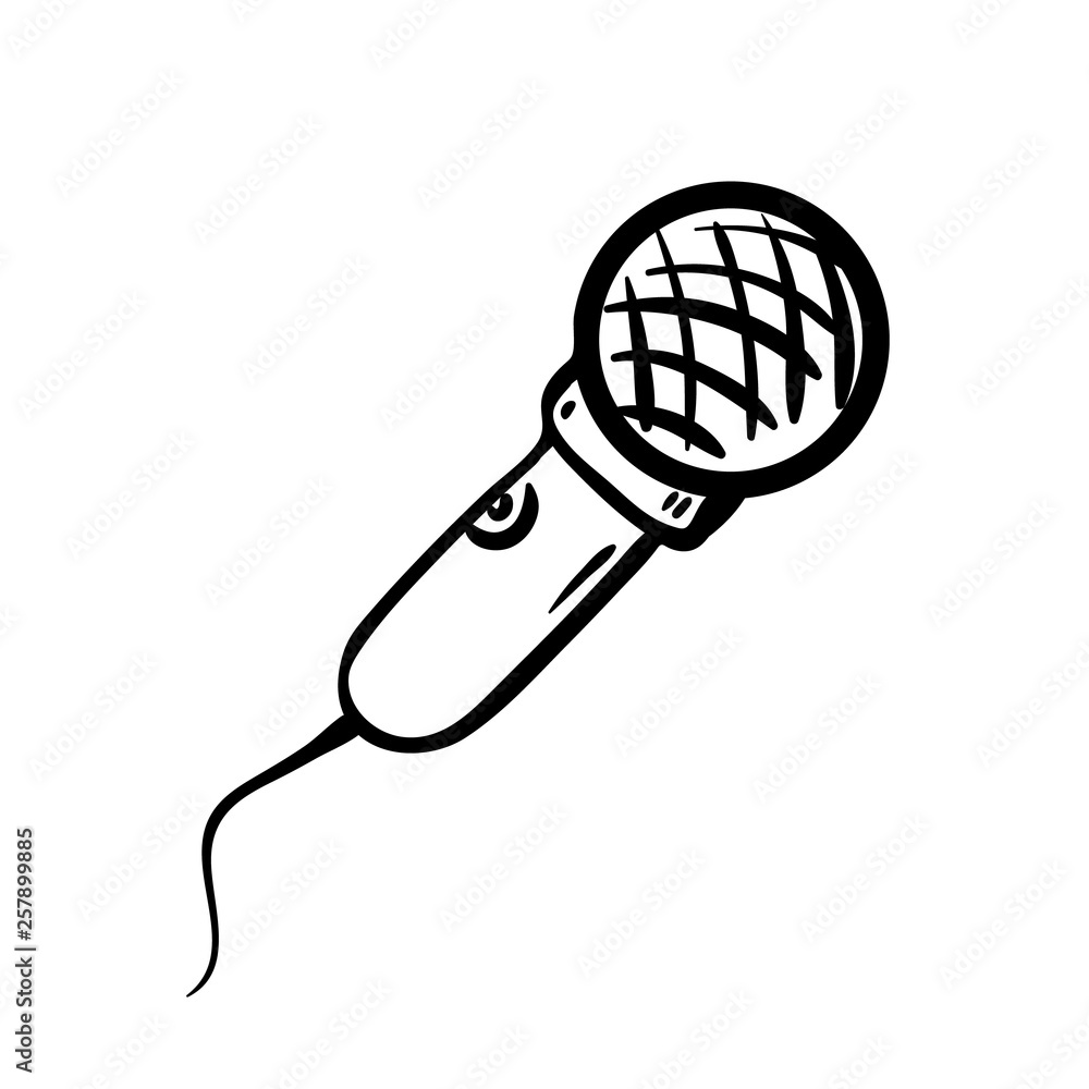 Handdrawn microphone doodle icon. Hand drawn black sketch. Sign cartoon